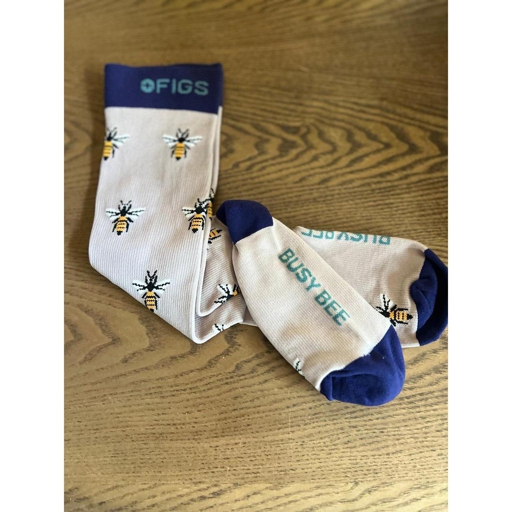 FIGS Compression Socks "Busy Bee"  Violet/Purple Large NWOT